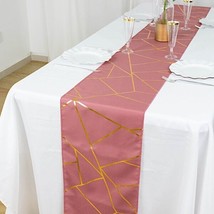 Cinnamon Rose Gold 12&quot;&quot;X108&quot;&quot; Geometric Polyester Table Runner Wedding Decoratio - £9.91 GBP