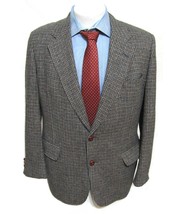VTG DAKS Tweed Blazer Jacket Gray 40 R 100% Wool USA 2 Button Leather Button - £27.74 GBP