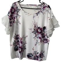 Maurices Blouse Large Floral Polyester Spandex Nylon Mesh Ivory Purple Scoop - £10.78 GBP