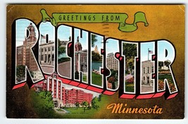 Greetings From Rochester Minnesota Large Big Letter Postcard Linen 1944 EC Kropp - £7.05 GBP