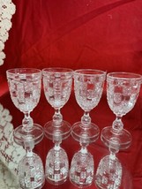 Set Of 4 - Bellaire Cube &amp; Diamond Early American Pattern Glass Cordial ... - £35.20 GBP