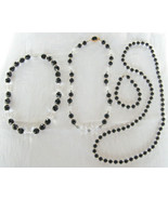VINT. 4 LOT=3 NECKLACES+BRACELET- FACETTED+SMOOTH,CLEAR CRYSTALS+BLACK +... - $9.90
