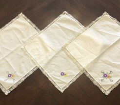 Vintage Linen Embroidered Table Squares 12&quot; x 12&quot;, Off White (set of 3) - $10.58 CAD