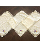 Vintage Linen Embroidered Table Squares 12&quot; x 12&quot;, Off White (set of 3) - $10.58 CAD