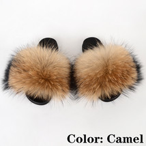 Big Slides Women Furry Slippers House Summer Home Fluffy Shoes Plush Sandals Lad - £58.35 GBP