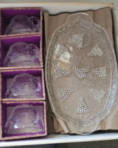 VTG Anchor Hocking 8 pcs. Snack Set Glass Clear Plates Grapes Tea Cups B... - £13.53 GBP