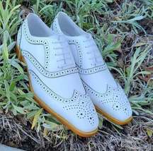 New Pure Handmade White Leather Brogue Dress Shoes For Men&#39;s - £125.52 GBP
