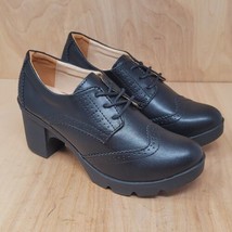 Fashion Women&#39;s Clogs Size 8.5 M EUR 40 Black Heeled Wing Tip Dress Shoes - £22.71 GBP