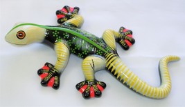 11.5&quot; Ceramic Lizard Salamander Wall Art Decor Cream Black Lime Stripe V2 - £13.29 GBP