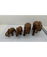 Wooden Carved Elephants Figurines  Decor Family W/ Tusks Family Of 4 - $90.23 CAD