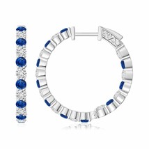 Blue Sapphire Hoops Earrings with Diamond in 14K Gold (Grade-AAA , 2.1MM) - £2,179.53 GBP