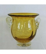 Vase Hand Blown Art Glass Amber Footed with Handles Vintage 5.75&quot; - £31.72 GBP