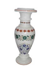 Marble Flower Vase Pot Semiprecious Inlay Stone Handmade Work Living Room Decor - £385.58 GBP