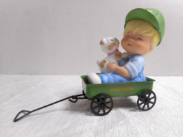 John Deere 1999 Best Friends Boy Puppy Figurine Green Metal Wagon ENESCO 706396 - £15.09 GBP