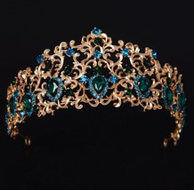 KMVEXO Forest Leaf Crystal Tiara Brides Crown Gold Head Pieces Bridal Jewelry Gr - £13.54 GBP