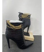 Shoedazzle - Keep Me High with Chain Booties - Faux Leather Black - Size... - $30.99