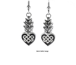 NEW Silver Celtic Heart Earrings Chain Links Maille Jewelry Dangle ORR What - £19.69 GBP+