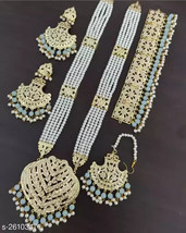 Kundan Jadau Islamic Earrings Bridal Wedding Dulhan Jewelry Set Long Rani mint - £35.54 GBP
