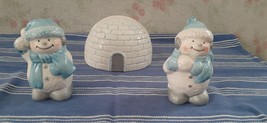 Igloo Napkin Holder With Snowmen Salt And Pepper Shakers - £5.59 GBP