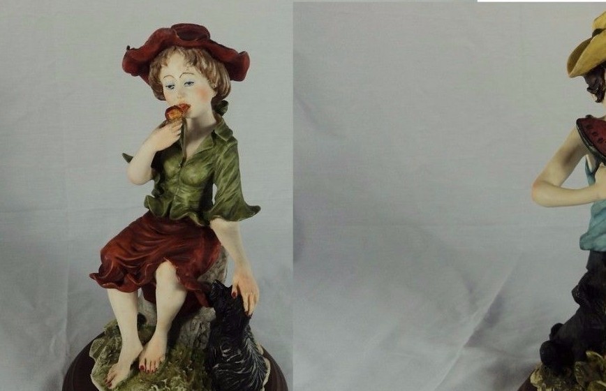 AURO BELCARI FIGURINE SCULPTURE Lot of 2 STATUE GIRL ICE CREAM DOG - $4.94