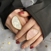 Plated Natural Stone Adjustable Irregular Bohemian Style Pearl Tone Ring - £15.30 GBP