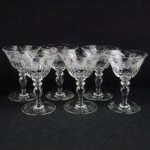 Hawkes Signed Kings Gravic Fruits Champagne Coupe Glasses Set, Cut Foot ... - $240.00