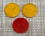 Bakelite Marbled Game Pieces ~ Lot of 2 Butterscotch &amp; 1 Red 3/4&quot; x 1/8&quot;... - $9.74