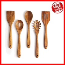 Handcrafted Acacia Wooden Spoon Set: 5 Essential Utensils for Cooking an... - €24,07 EUR