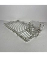 Hazel Atlas Ball &amp; Rib  Glass Sip n Smoke Luncheon Snack Cup &amp; Tray Set - $29.16 CAD
