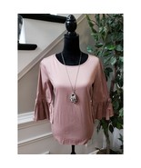 Como Vintage Trim Bell Sleeve Top Women&#39;s Size Medium Pink Cotton Boat N... - $36.67 CAD