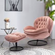 Homsof Velvet Swivel Accent Ottoman Set, Modern Chaise Lounge With, Pink. - £239.24 GBP