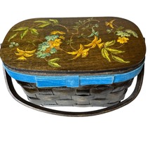 Vintage Wood Woven Basket Purse Floral Decoupage Waterproof Lining Velve... - £37.88 GBP