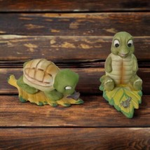 Vtg Pair Homco Turtles On Leaf Ceramic Figures Cottagecore Anthropomorphic  - $13.09