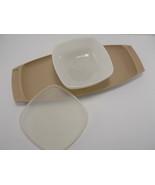 Vintage Tupperware Almond 771-1 Chip Dip 3 Piece Serving Tray Set with Lid - $9.45 CAD
