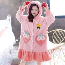 Sweet Strawberry Kids Plush Robe | Kids Fleece Sleep Gown Night Dress Pa... - £58.19 GBP