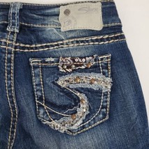 Silver Jeans Suki Slim Mid Boot 25x30 Blue Stretch Cotton Denim Thick Stitch - £17.23 GBP