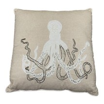 Octopus Beaded Boho Nautical Beach House Decor Beige Throw Pillow 19.5x19.75 - £29.88 GBP