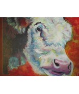 Acrylic painting of a cow on high quality canvas 20&quot; x 16&quot; x 1.5&quot; - £85.45 GBP