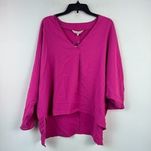 Willow Drive Womens L Hot Pink Roll Tab Sleeves V Neck Top NWT CG35 - £19.20 GBP