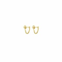 14K Solid Yellow Gold Front To Back Cuban Chain Stud Earrings -Minimalist - £109.90 GBP