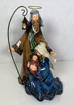 Nativity  10&quot; Resin Figurine Joseph Lantern Halos Mary &amp; Jesus Christmas Holy - £14.62 GBP
