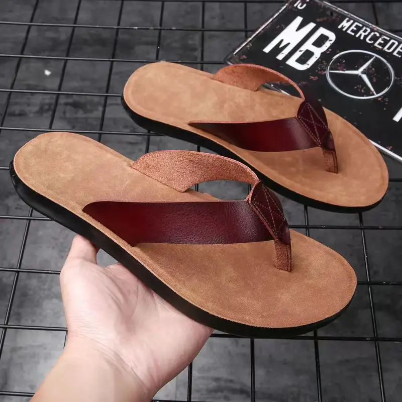 2024 New Italian Leather Flip-flops For Men Cool Beach Summer Shoes Hotel Slippe - $69.03