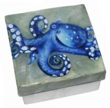 Blue Octopus Capiz Oyster Shell Decorative Box Ocean Handmade Philippines - $16.78