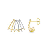 10k Yellow Gold 1/3Ct TDW Diamond Multi Piercing Look J-Hoop Claw Earrings - £287.40 GBP