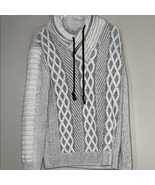 Elegant Gray and White Turtleneck Sweater with Cable Knit Design - $26.91 CAD