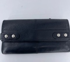 Fossil Long Women&#39;s Black Pebbled Leather Wallet 12cc Zippered Coin - £16.75 GBP