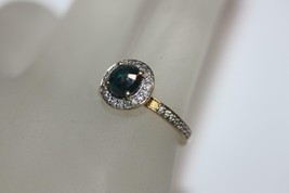Fine 14K Yellow Gold .075ct Blue Diamond Halo Design Engagement ring Size 4.5 - £474.56 GBP