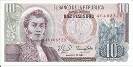 Colombia 10 Pesos Oro P-407h  7 August 1980  UNC  banknote # 8 - $3.46