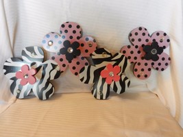 Wooden Wall Mount Hat Rack Black, White Pink Flowers Holds 4 Hats - $38.00