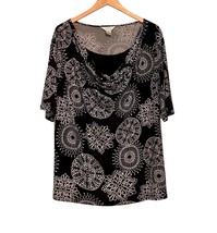 C J Banks Black and White Cowl Neck Top 3X Short Sleeve Mandala Stretch ... - $237.25 MXN